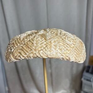 Vintage Kay & Guy Anderson New York Straw Pillbox Woven Hat  50s 60s -Size 22.5